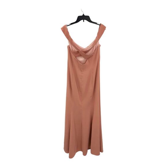 Dessy Collection Off Shoulder Cross Back Trumpet Gown Desert Rose Size 16 - Picture 9 of 9